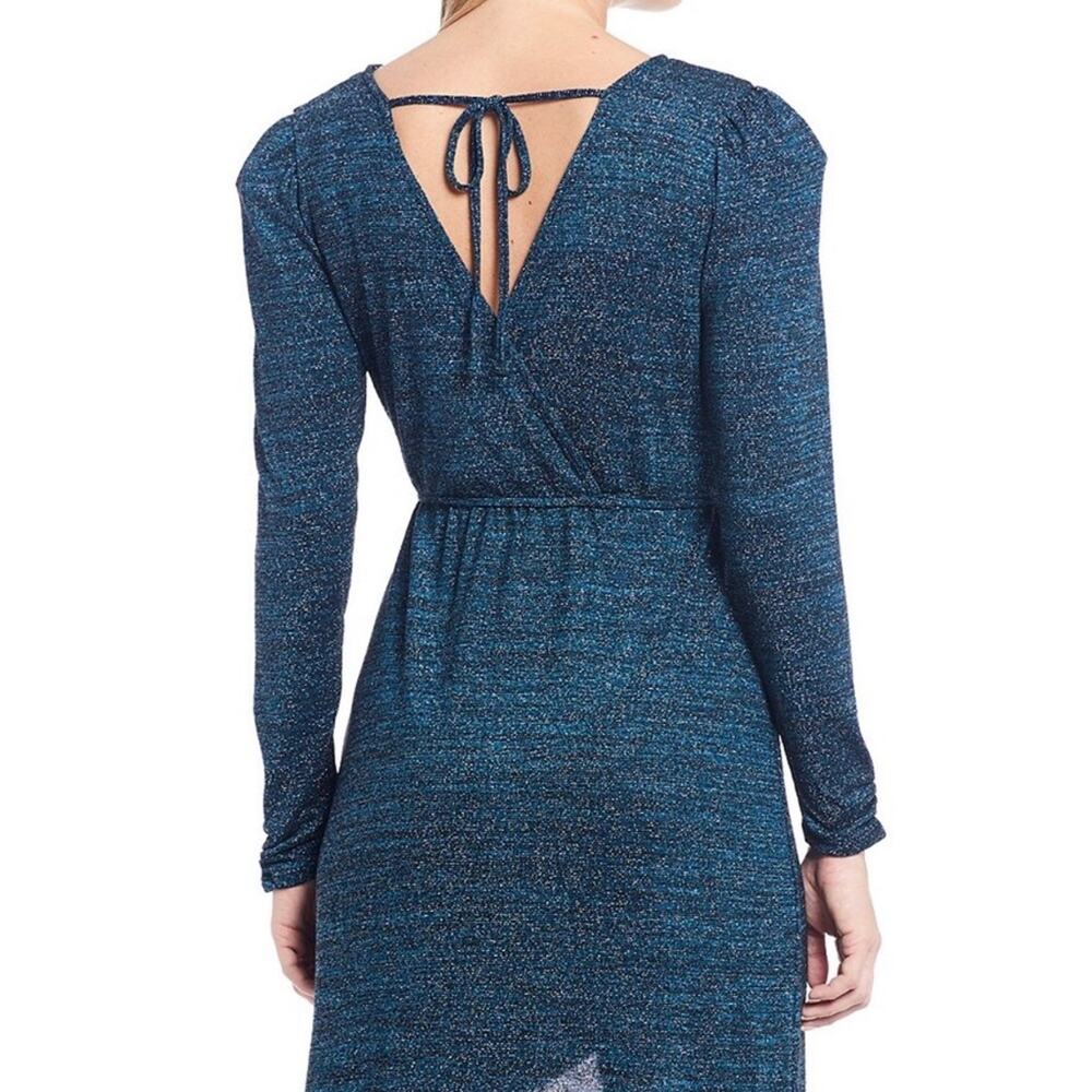 Band Of Gypsies Gemme Long Sleeve Faux Wrap Metallic Dress M NEW - Picture 4 of 8